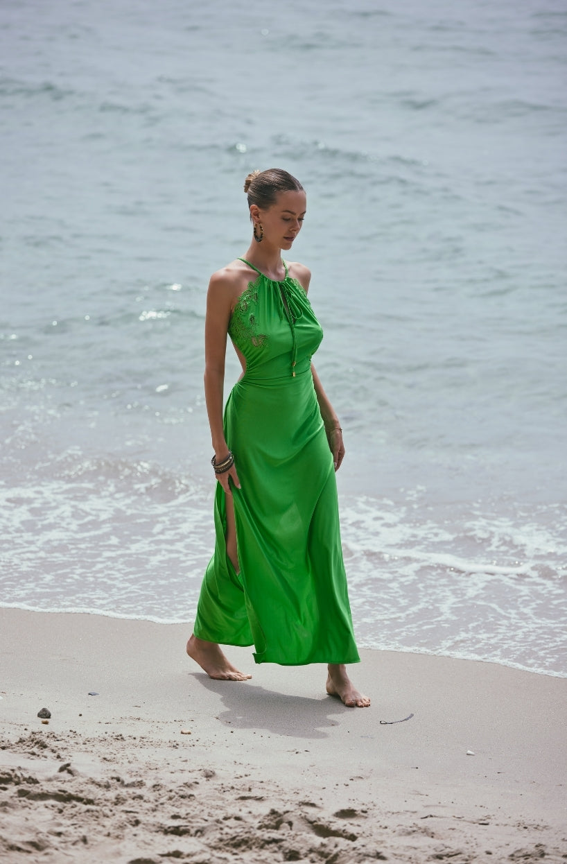 Long green beach dress Ambre backless