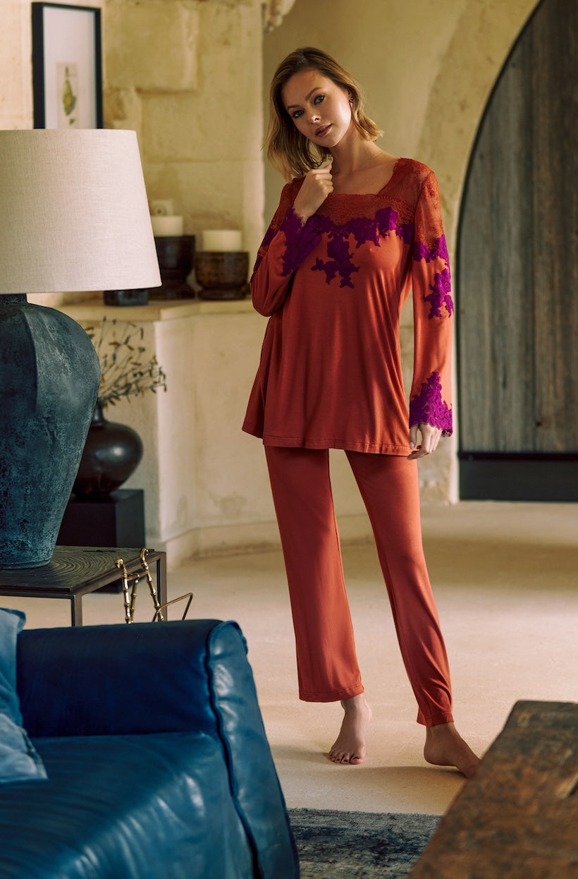Pyjama En Soie Et Dentelle Marjolaine - Taille 40 - Vert - Ensemble Chemise - Neuf Avec étiquettes - Pour Femme - Style élégant