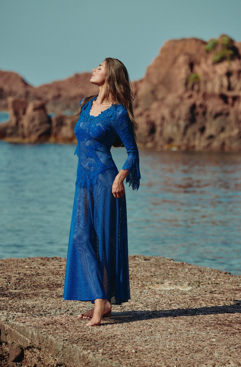 blue maxi dress beach Celeste Sexy Mesh and Lace Black:Size 1 = XS glitter blue Black outfit caption ideas🖤