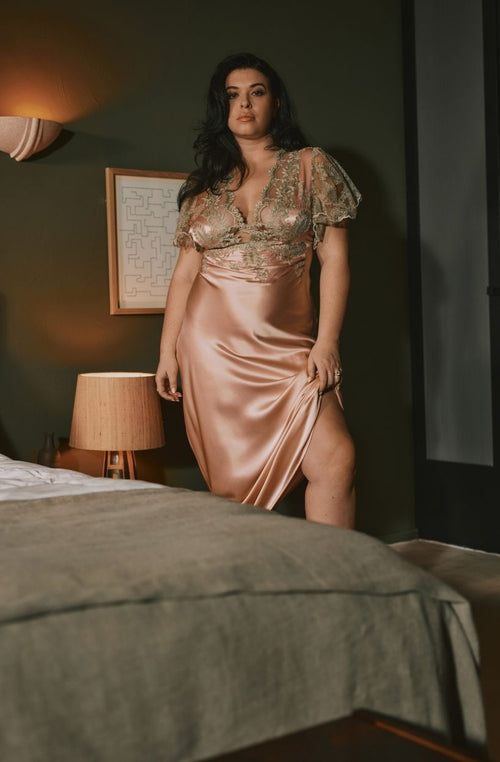 Robe nuisette longue en soie et dentelle Daniella - Marjolaine - 3