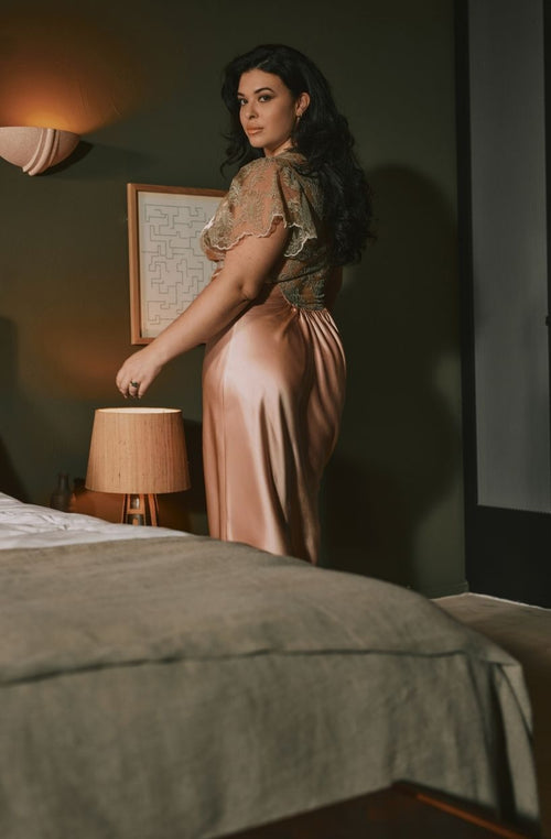 Robe nuisette longue en soie et dentelle Daniella - Marjolaine - 4