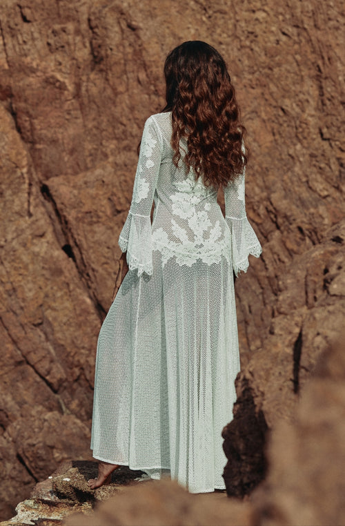Robe longue sexy Céleste en résille et dentelle blanche - Marjolaine - 3