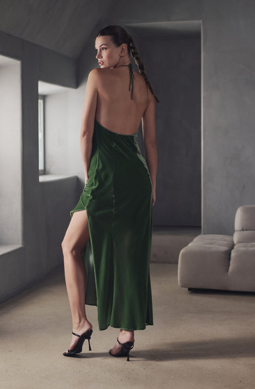 Robe nuisette longue Bruna en velours vert - Marjolaine - 4