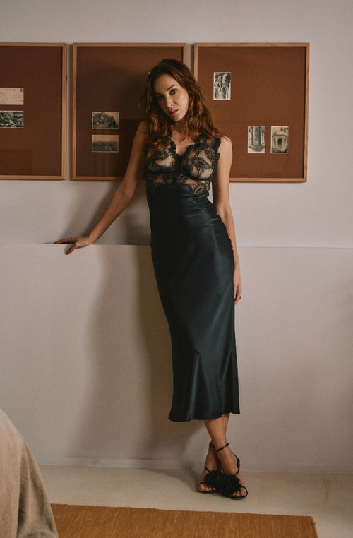Daniella sensual long silk and lace nightgown - Marjolaine - 1