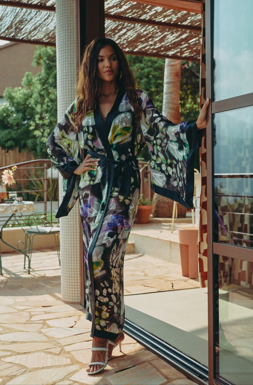 Kimono long en mousseline imprimée Cassiopée | Marjolaine lingerie