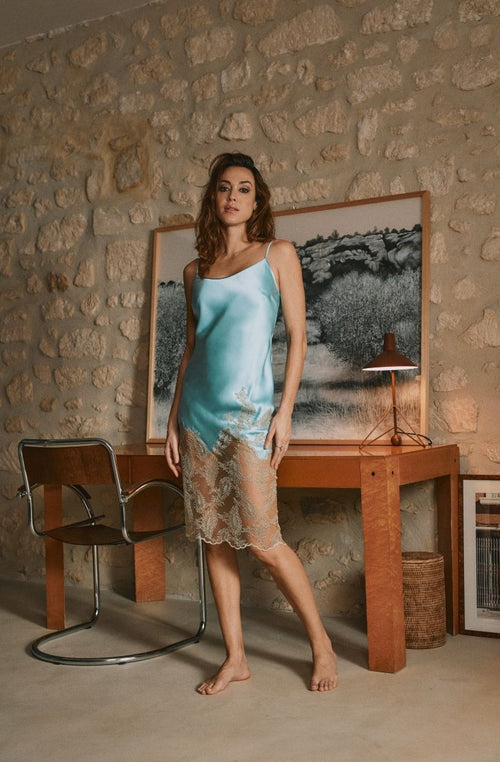Robe nuisette Daniella en soie et dentelle - Marjolaine - 1