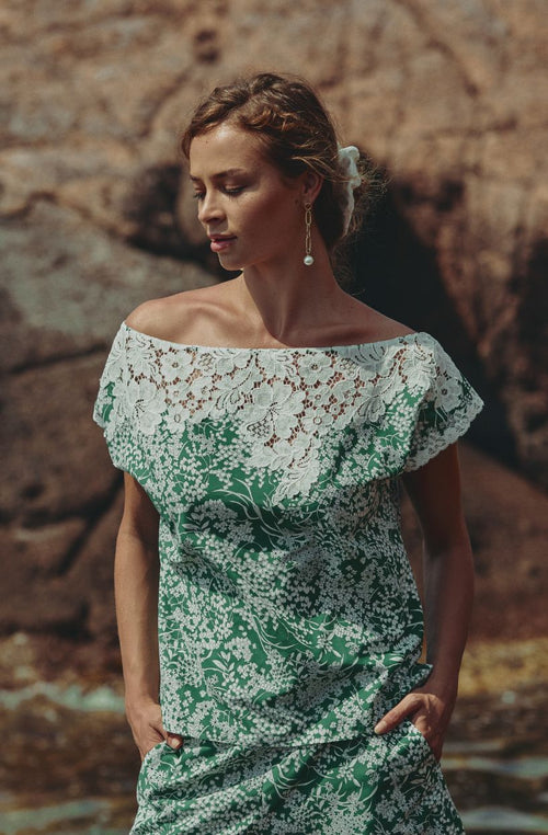 Cyane short-sleeved crêpe top with floral print | Marjolaine lingerie