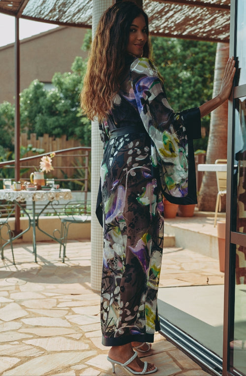 Kimono long en mousseline imprimée Cassiopée | Marjolaine lingerie