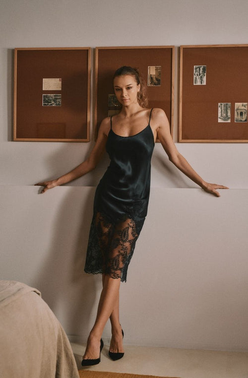 Robe nuisette Daniella en soie et dentelle - Marjolaine - 1