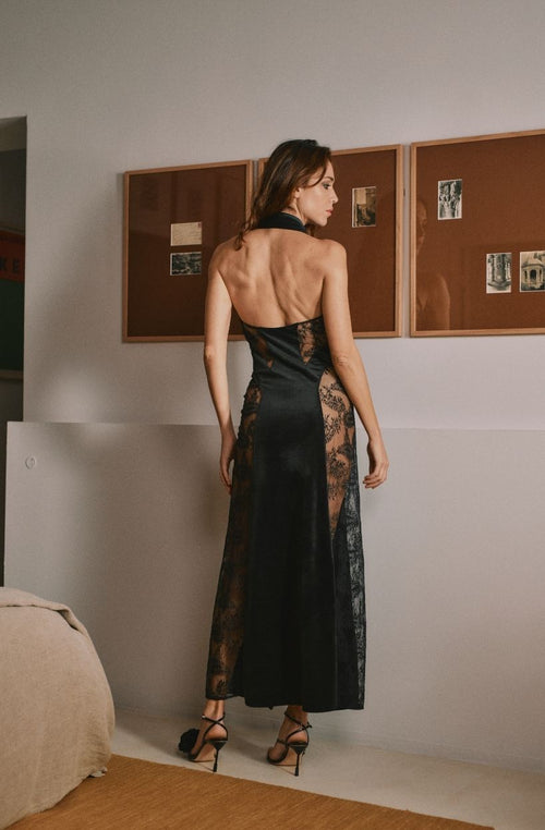 Sensual long lace and velvet nightdress Daniella - Marjolaine - 5
