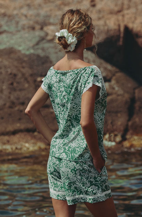 Kurzarm-Top Cyane aus Krepp mit Blumenprint - Marjolaine - 3