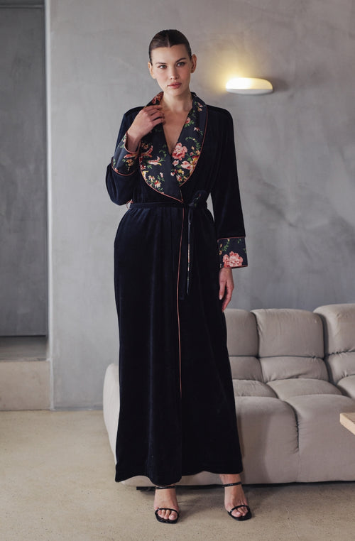 Peignoir long en velours doublé Bernadette | Marjolaine lingerie