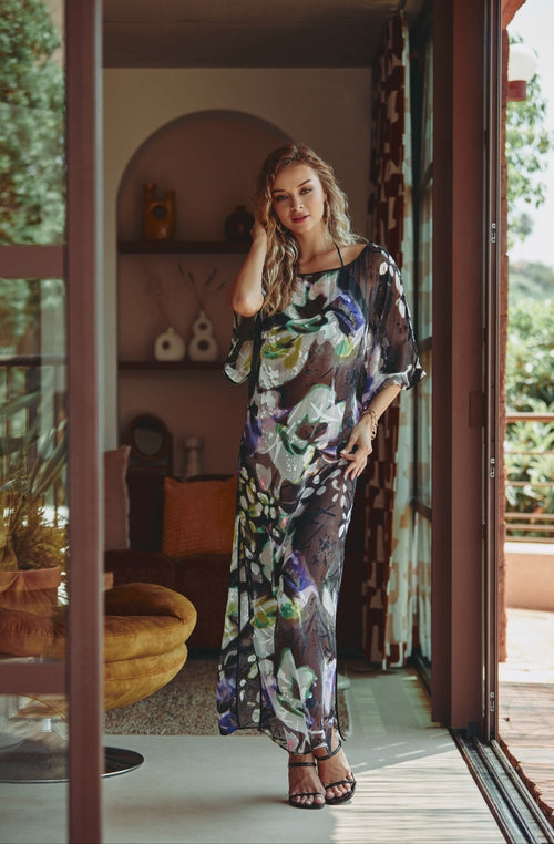 Robe longue en mousseline imprimée Cassiopée | Marjolaine lingerie