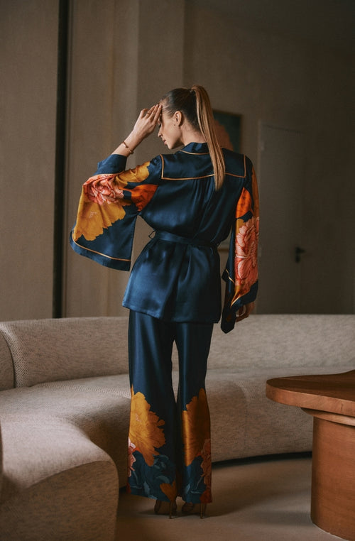 Dahlia floral print silk kimono pajamas - Marjolaine - 3