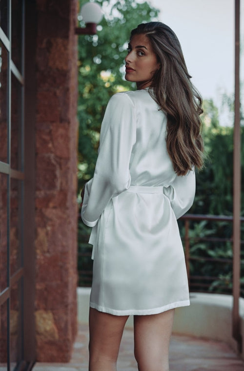 Tracy kurzes weißes Seiden-Negligé | Marjolaine Dessous