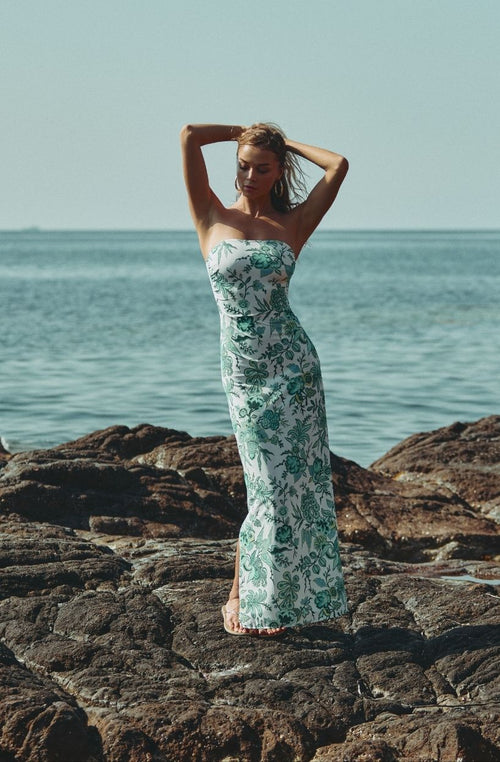 Trägerloses Strandkleid Cyra mit Blumenprint | Marjolaine Dessous