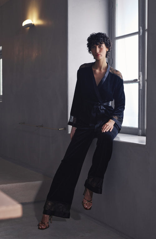 Pyjama en velours et dentelle Billie | Marjolaine lingerie