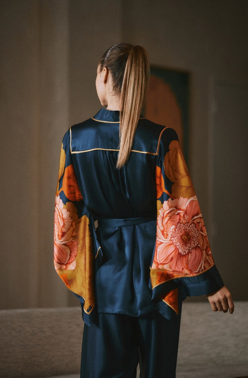 Dahlia floral print silk kimono pajamas - Marjolaine - 4