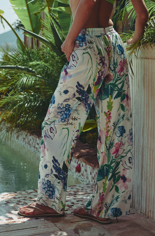 Cléa pants in floral print satin | Marjolaine lingerie