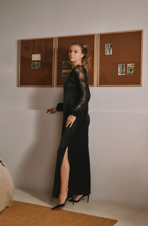 Daniella long black velvet and lace dress - Marjolaine - 2