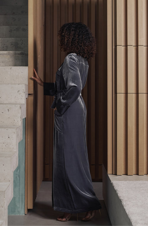 Peignoir long Bruna en velours gris - Marjolaine - 4