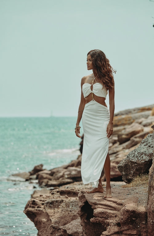 Céleste sexy long white cotton fleece dress | Marjolaine lingerie