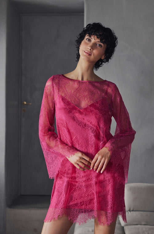 Robe en dentelle rose Brooke | Marjolaine lingerie