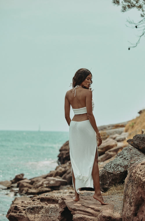 Céleste sexy long white cotton fleece dress - Marjolaine - 3