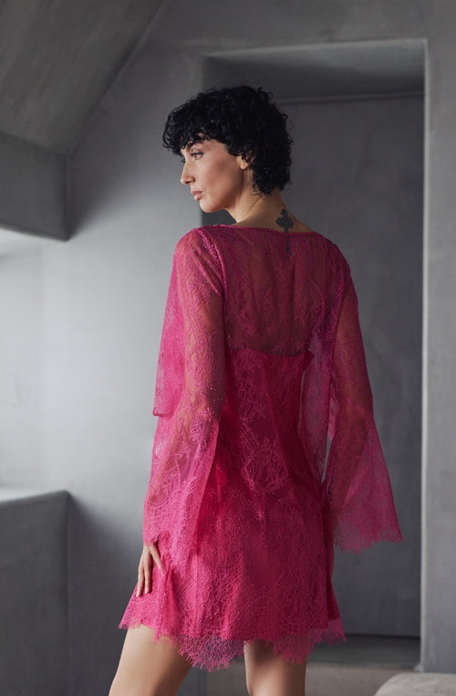 Robe en dentelle rose Brooke | Marjolaine lingerie