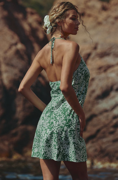 Cyane short floral print crêpe wrap dress | Marjolaine lingerie