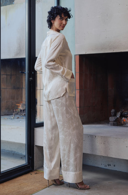 Beatrice Pyjama aus cremefarbenem Jacquard-Satin - Marjolaine - 3