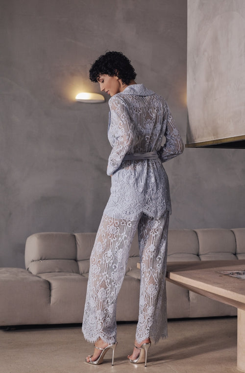 Veste tailleur en dentelle bleue Branda | Marjolaine lingerie