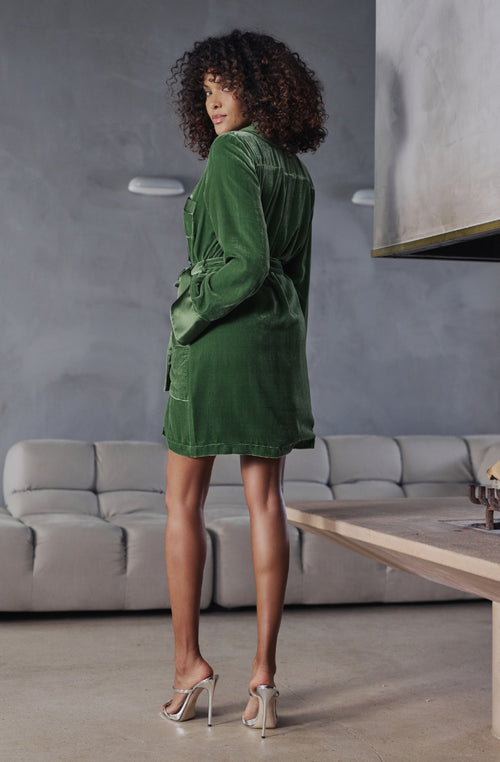 Peignoir court Bruna en velours vert | Marjolaine lingerie