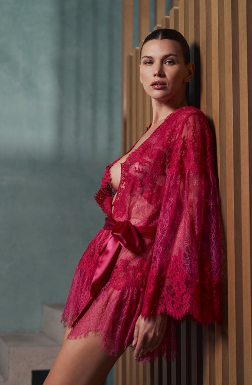 Brooke short pink lace kimono - Marjolaine - 3