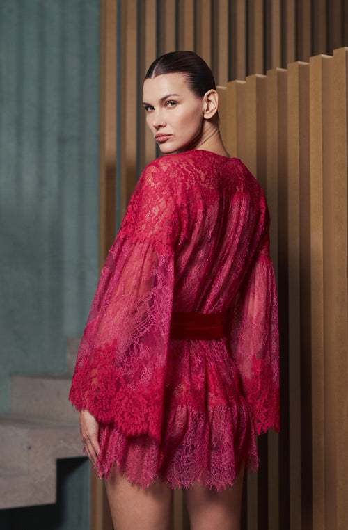 Brooke short pink lace kimono - Marjolaine - 4