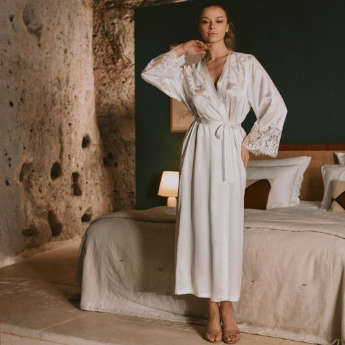 Tess Long White Silk Slip with Lace Trim - Marjolaine - 3