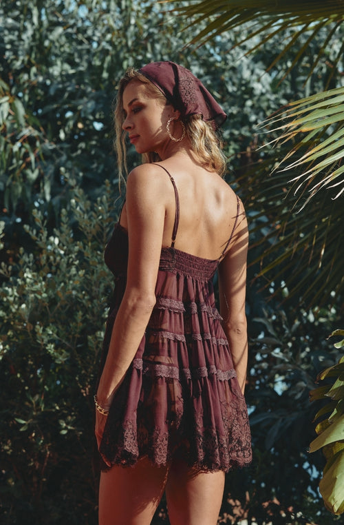 Calista romantic nightgown in brown chiffon and lace | Marjolaine lingerie