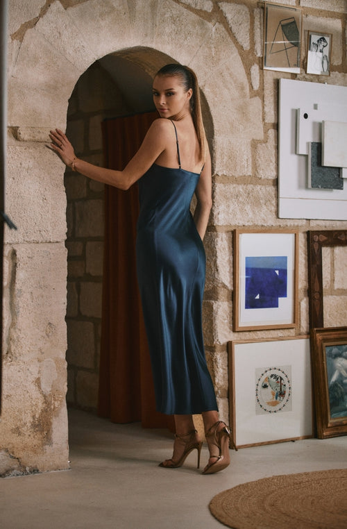 Dahlia midnight blue long silk nightgown - Marjolaine - 3