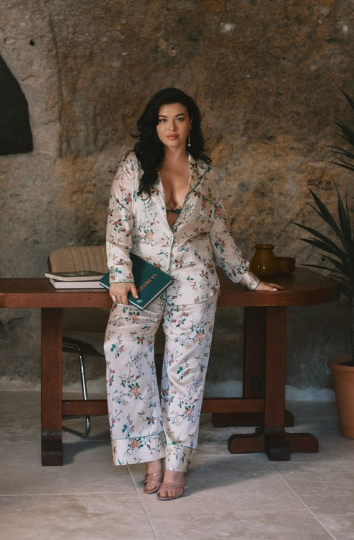 Daisy floral satin pajama | Marjolaine lingerie