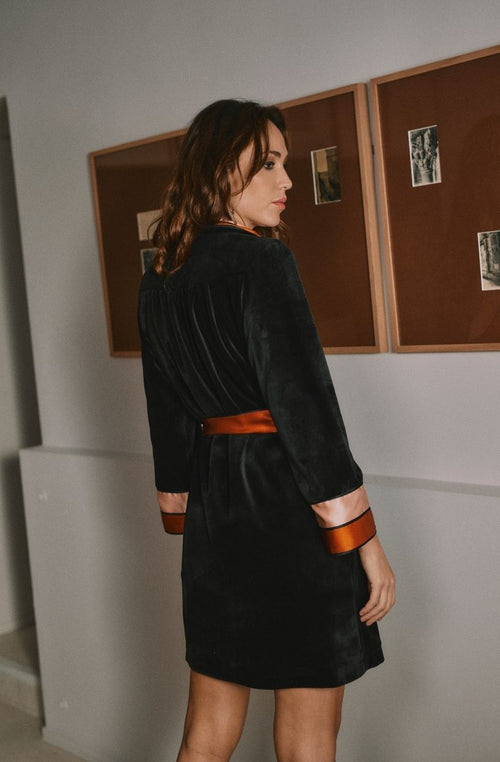 Daniella short velvet robe lined with silk - Marjolaine - 3