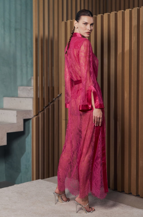 Langer Kimono aus rosa Spitze von Brooke - Marjolaine - 3