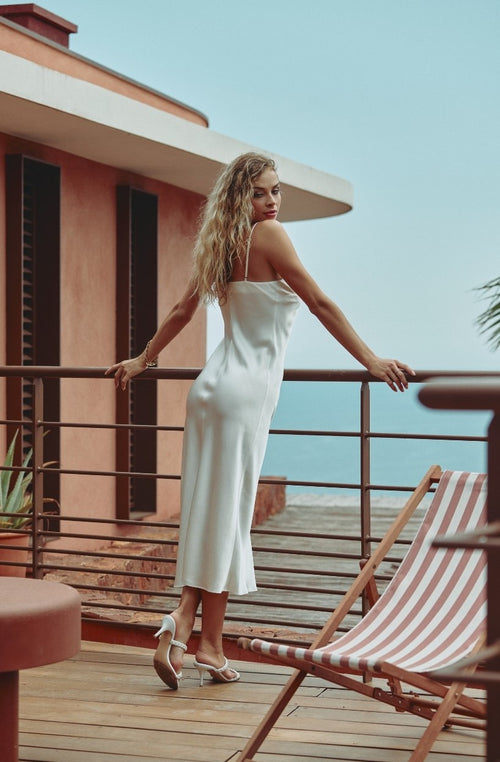 Nuisette longue Tracy en soie blanche | Marjolaine lingerie