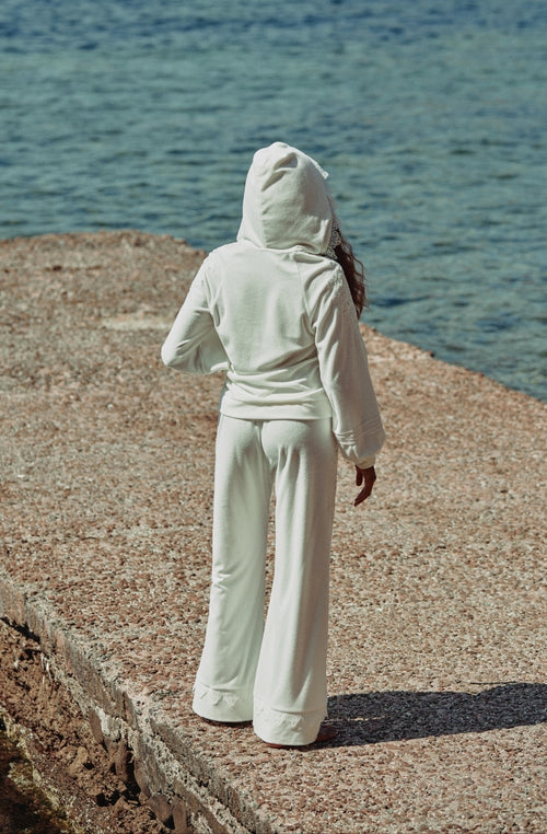 Veste à capuche Céleste en molleton de coton et broderies blanches - Marjolaine - 3