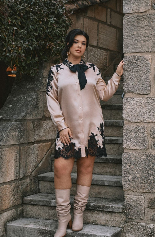Doria silk and lace shirt dress - Marjolaine - 1