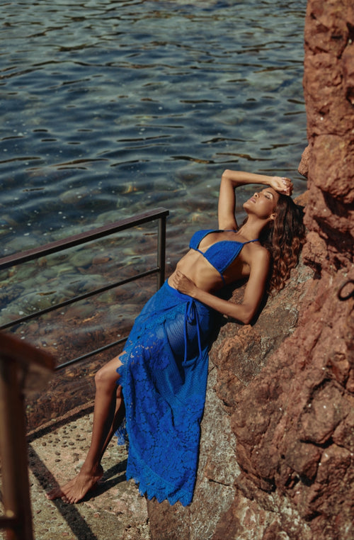 Céleste long pareo in blue mesh and lace - Marjolaine - 3