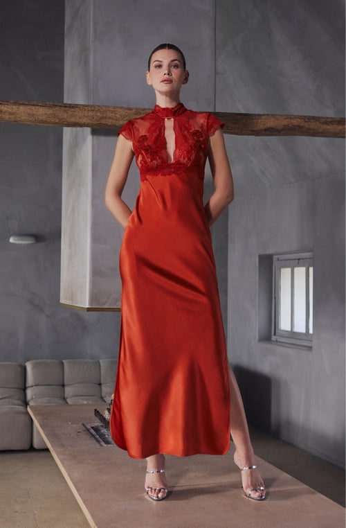 Bonnie Red Lace Bustier Long Nightie - Marjolaine - 4