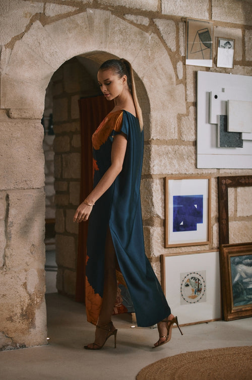 Dahlia long floral silk nightgown | Marjolaine Lingerie