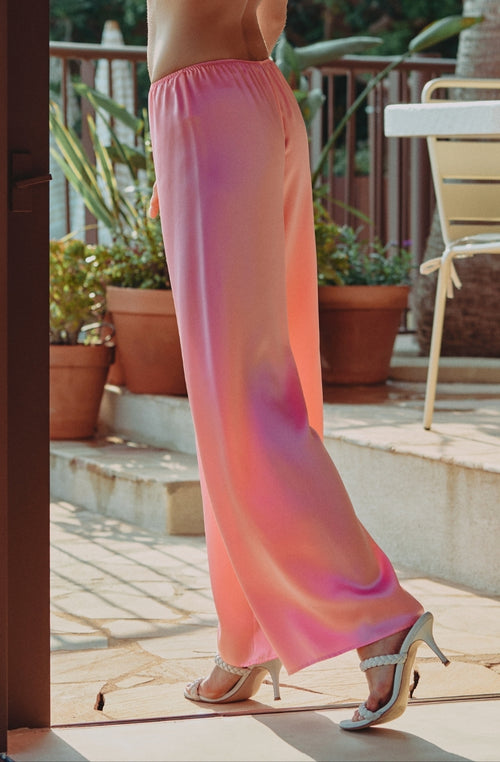 Calista trousers in pink silk | Marjolaine lingerie