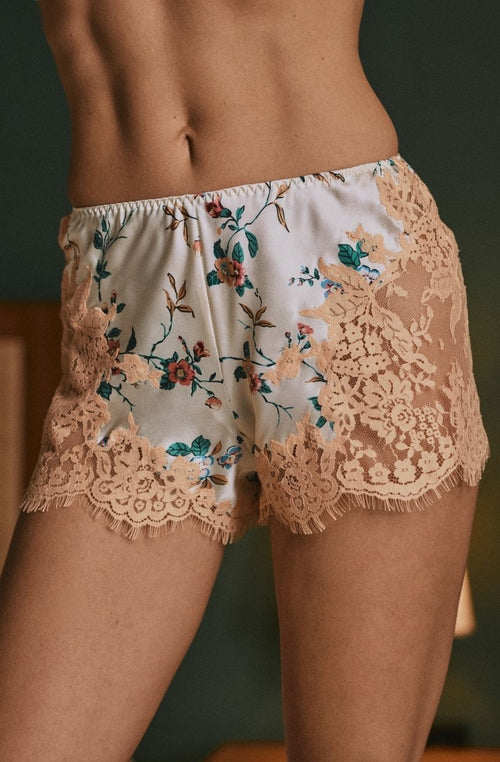 Shorty Daisy aus Satin mit Blumenmuster und Spitze - Marjolaine - 1