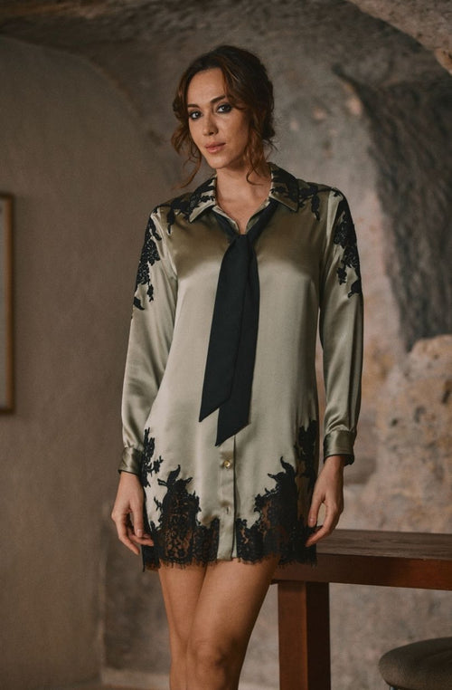 Robe chemise en soie et dentelle Doria - Marjolaine - 3